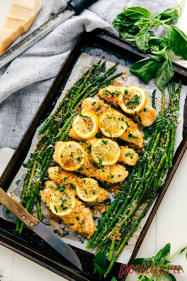 One Pan Lemon Parmesan Chicken and Asparagus - Chelsea's Messy Apron