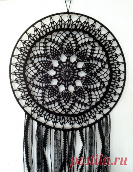 Black Magic BOHO Dreamcatcher ~ Crochet Doily, Lace, Feathers