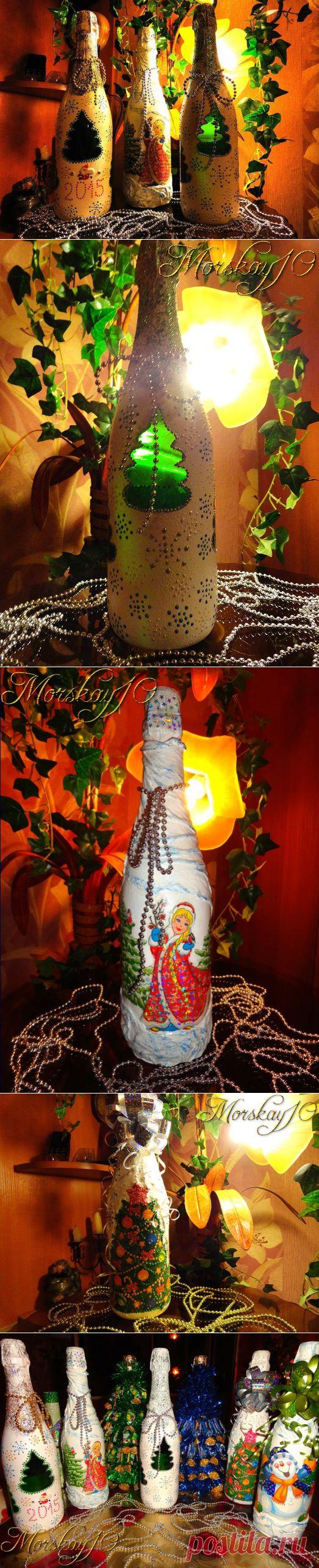 Мое новогоднее творчество. Разные способы декора шампанского.