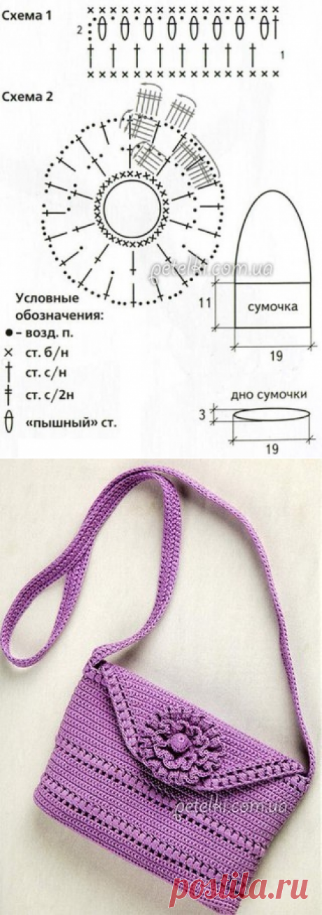 Замечательная сумочка, связанная крючком всего из одного мотка ниток.