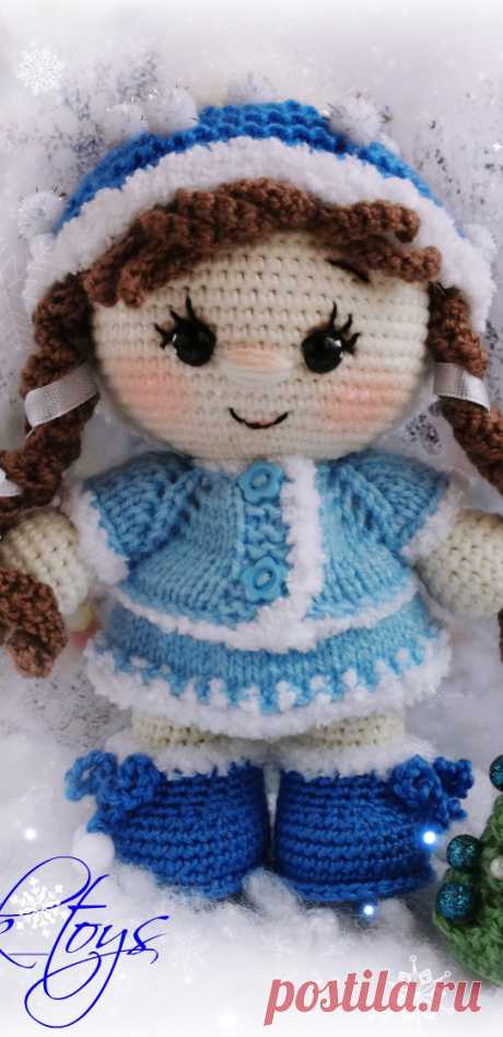 PDF Пупс малышка в костюме Снегурочки крючком. FREE crochet pattern; Аmigurumi doll patterns. Амигуруми схемы и описания на русском. Вязаные игрушки и поделки своими руками #amimore - снегурочка, Новый год, кукла, пупс.