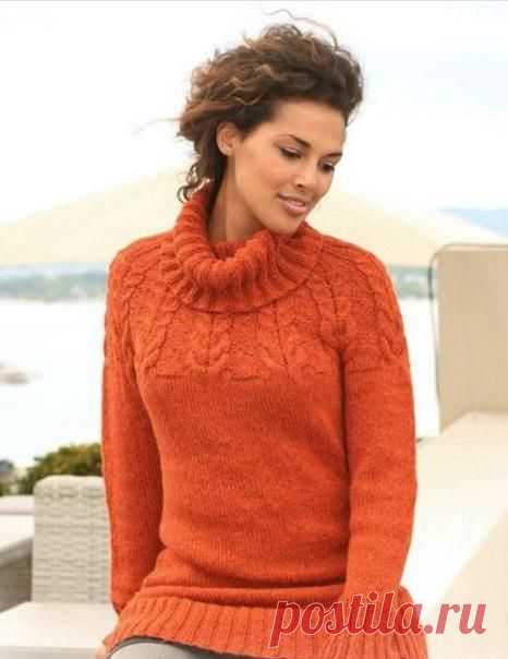 Пуловер с круглой кокеткой и косами от Drops design / Вязание как искусство!