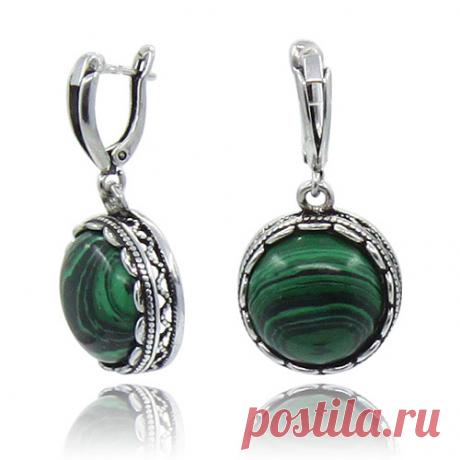 Серьги "Пальмира" малахит (имитация), круглые-736 р