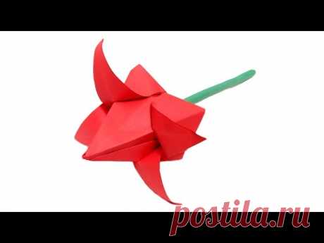Как сделать Тюльпан из бумаги 🌷 Оригами Тюльпан для детей | Объемный Бумажный Цветок
