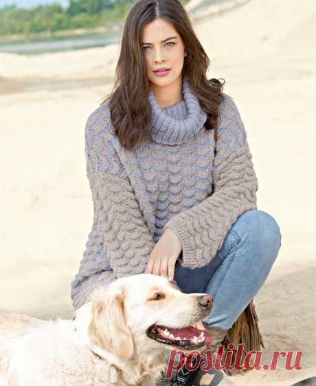 Двухцветный свитер со структурным узором - схема вязания спицами. Вяжем Свитеры на Verena.ru