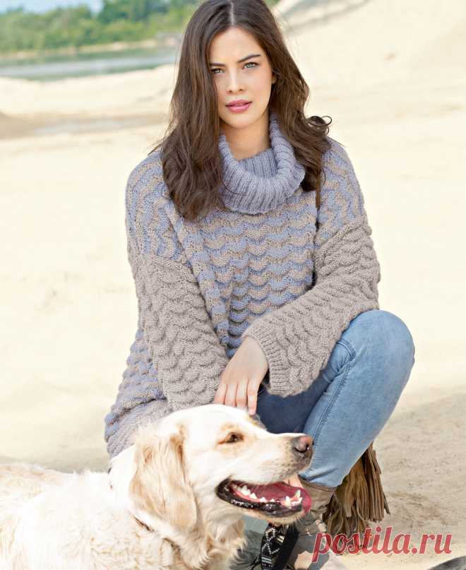 Двухцветный свитер со структурным узором - схема вязания спицами. Вяжем Свитеры на Verena.ru