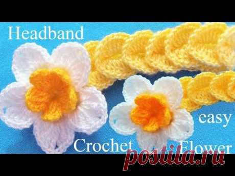 Como tejer a Crochet diadema con flor en punto de medallones