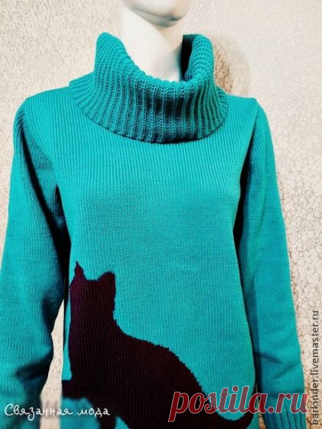 Туника вязаная &quot;Кэт-силуэт&quot; - тёмно-бирюзовый,рисунок,туника,туника вязаная