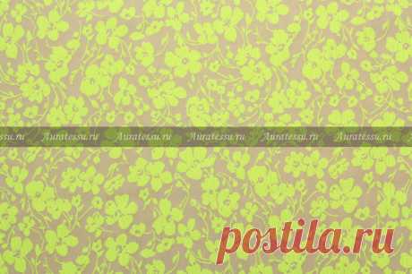 Auratessu – ткани для одежды на манекенах - интернет магазин в Санкт-Петербурге: Жаккард-стрейч флуоресцентно лимонные цветочки на бежевом фоне
