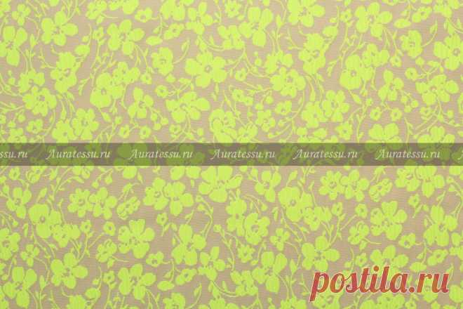 Auratessu – ткани для одежды на манекенах - интернет магазин в Санкт-Петербурге: Жаккард-стрейч флуоресцентно лимонные цветочки на бежевом фоне