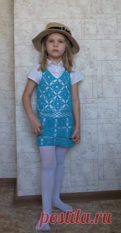 Туника крючком для дочки. Очень простые квадраты