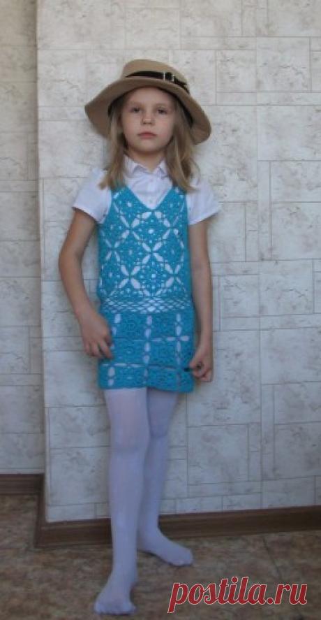 Туника крючком для дочки. Очень простые квадраты