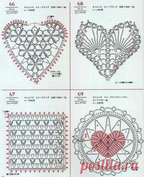 Узоры в виде сердечек крючком