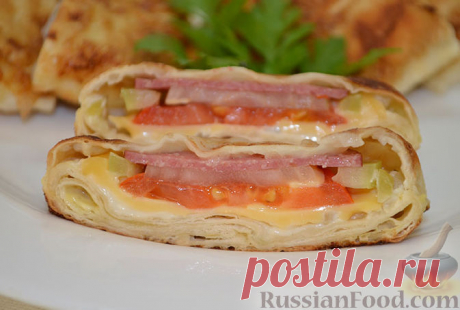 Рецепт: Жареный в яйце лаваш с начинкой на RussianFood.com