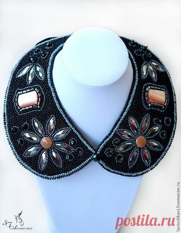 (87) Вышитый бисером воротничок - колье с натуральными камнями "Цветок". Handmade. | Beaded collars