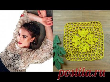 Ажурный квадратик крючком Нежная кофточка Крючком