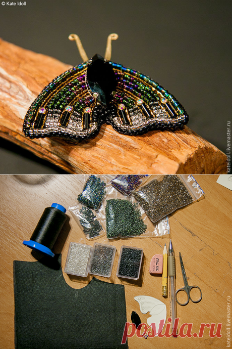 Вышивка бисером. Брошь МОТЫЛЕК