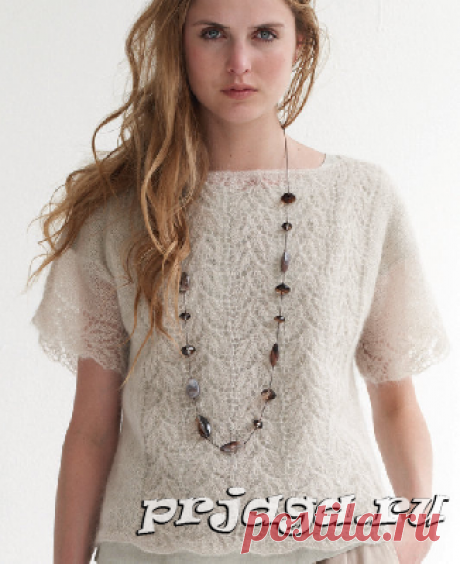 Ажурный пуловер спицами из мохера