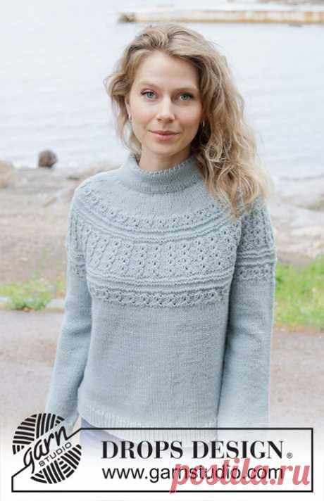 Arctic Island / DROPS 255-26 - Free knitting patterns by DROPS Design Knitted jumper in DROPS Nepal. Piece is knitted top down with round yoke, lace pattern, relief pattern and double neck edge. Size: S - XXXL