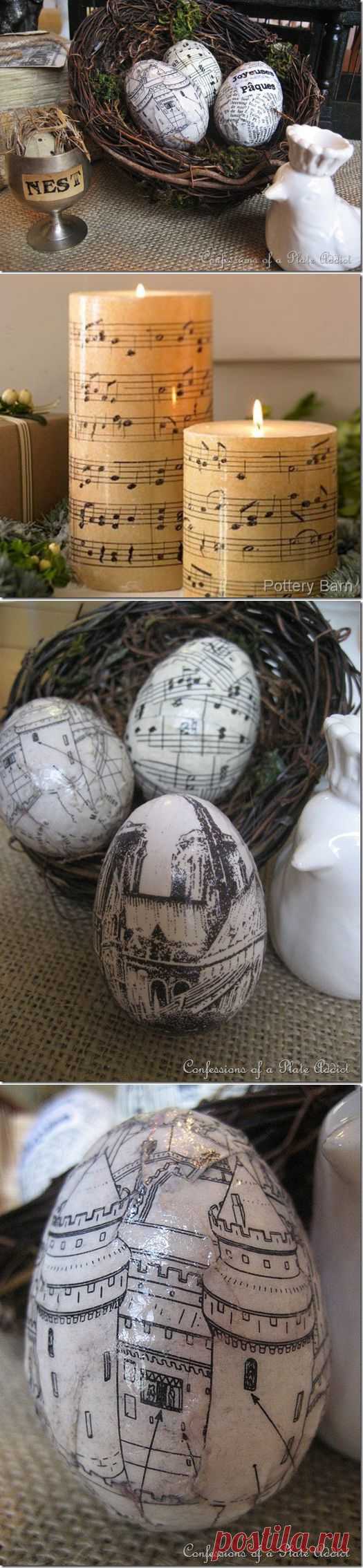 Нотный и газетный декупаж. Идеи праздничного декора. ПАСХАЛЬНЫЕ ЯЙЦА.
