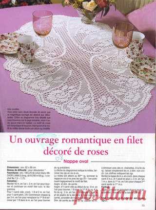 Овальная салфетка с розами крючком. Филейное вязание