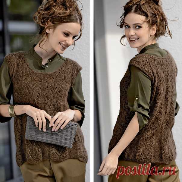 Ажурный пулундер из пряжи с люрексом

Легкая и нежная безрукавка связана из мохера ажурным узором. Использованная для этой модели пряжа с люрексом делает ее очень нарядной.

Размер

36/38 (42/44) 48

ВАМ ПОТРЕБУЕТСЯ
Пряжа (72% кид-мохера, 21% нейлона, 7% люрекса; 167 м/25 г) — 100 (125) 150 г золотисто-коричневой для пулундера; спицы №4,5; короткие круговые спицы №4,5; крючок №4,5.

УЗОРЫ И СХЕМЫ

ИЗНАНОЧНАЯ ГЛАДЬ
Лицевые ряды — изнаночные петли, изнаночные ряды — лицевые ...