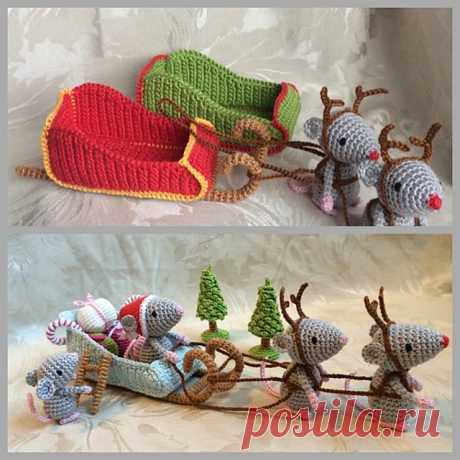 Ravelry: Ульяна Семикраса, рождественская елочка и сани Санта-Клауса