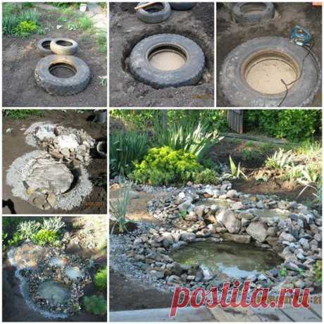 DIY садовых прудов от старых шин | iCreativeIdeas.com