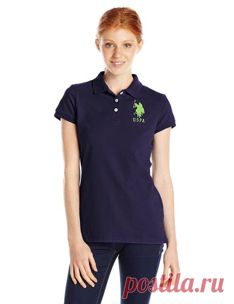 U.S. Polo Assn. Juniors Neon Logos Short Sleeve Shirt, Evening Blue, Small at Amazon Women’s Clothing store: