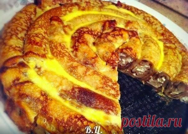 (1) Facebook Блинный пирог с творожно-банановой начинкой