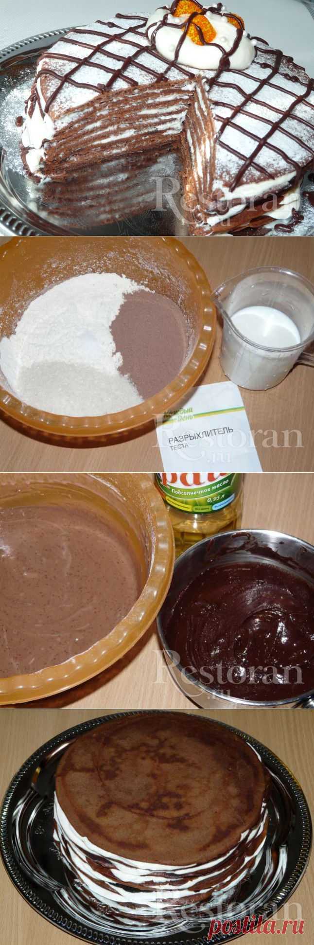 Шоколадный блинный торт со сливками