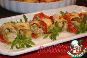 Рулетики из кабачков с сыром, курицей и белыми грибами - кулинарный рецепт