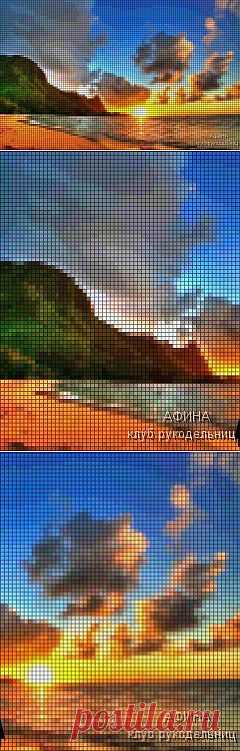 Закат на морском берегу, цветная схема | Афина - клуб рукодельниц