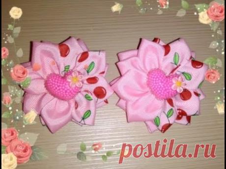 Бантики "Вишенки" из репсовых лент 2,5 см МК Канзаши /Bows "Cherry" of REP ribbons 2.5 cm