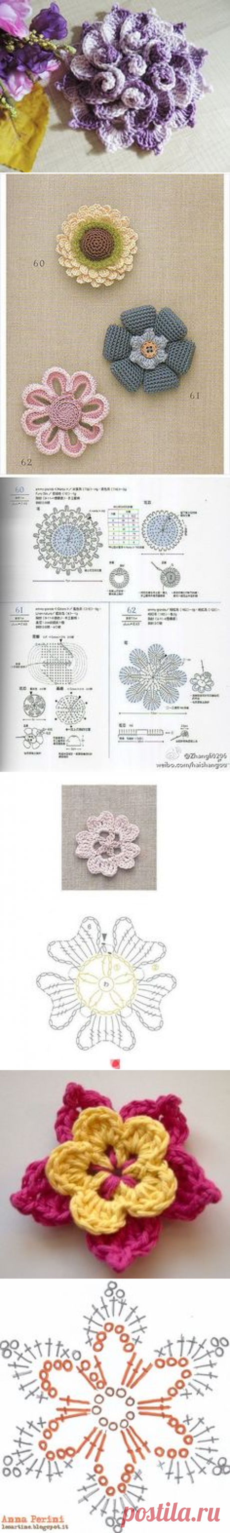 Crochet Flowers &amp; Owl - Chart ❥ 4U // hf | Надо попробовать | Цветы, Связанные Крючком, Вязание Крючком и Цветок