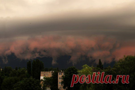 Мощный разорванный шкваловый ворот (Arcus cloud) приближается к Черкассам, Центральная Украина (2.07.2015) / Социальная погода