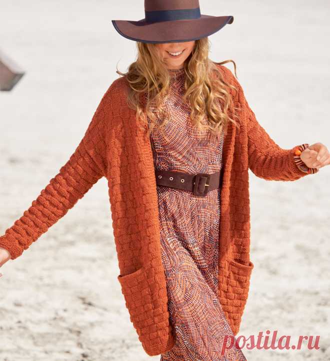 Кардиган со структурным узором - схема вязания спицами с описанием на Verena.ru