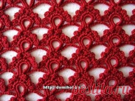 Красивый ажурный узор (УЗОРЫ КРЮЧКОМ) Красивый ажурный узор Этот узор отличается необычным приемом провязывания из под арок столбиков без накида, образуя объемные валики. Для получения тонкого четкого узора хорошо подходит пряжа из мер…