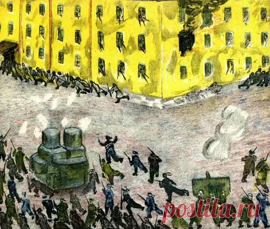 27 октября против власти Советов восстали юнкера. Команда с крейсера «Аврора» билась с восставшими. Моряки: Бакиновский, Шевченко, Максимов, Пелюгалов дрались в первых рядах... Они с товарищами бросились на броневик и захватили броневую машину голыми руками.