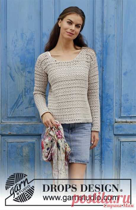 Джемпер  Miles Away. Размеры: S - M - L - XL - XXL - XXXL Вам потребуется: пряжа DROPS COTTON LIGHT от Garnstudio 500-550-600-650-750-800 г цвет 21, светло-бежевый; крючок № 4.5 мм.