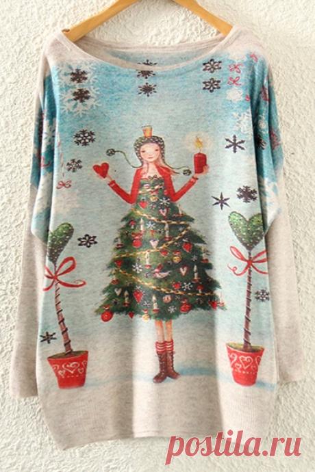 Christmas Tree Print Long Sleeve Jumper BEIGE: Sweaters | ZAFUL