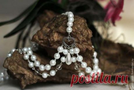 Купить Свадебная тика из жемчужных бусин - белый, серебристый, тика, свадебные аксессуары, свадебное украшение