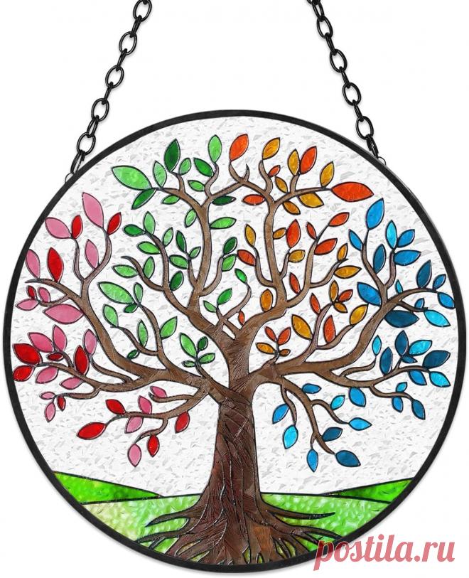 Amazon.com: Colgante redondo de 7.9 pulgadas con diseño de árbol de la vida, colorido panel atrapasoles con cadena para colgar en ventana, decoración para colgar en la ventana, regalo para mamá, abuela, esposa, : Hogar y Cocina