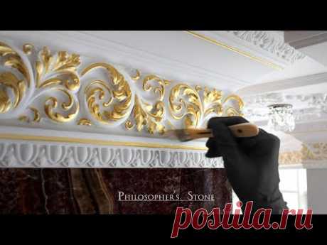 Поталь техника нанесения на потолочный гипсовый карниз - YouTube