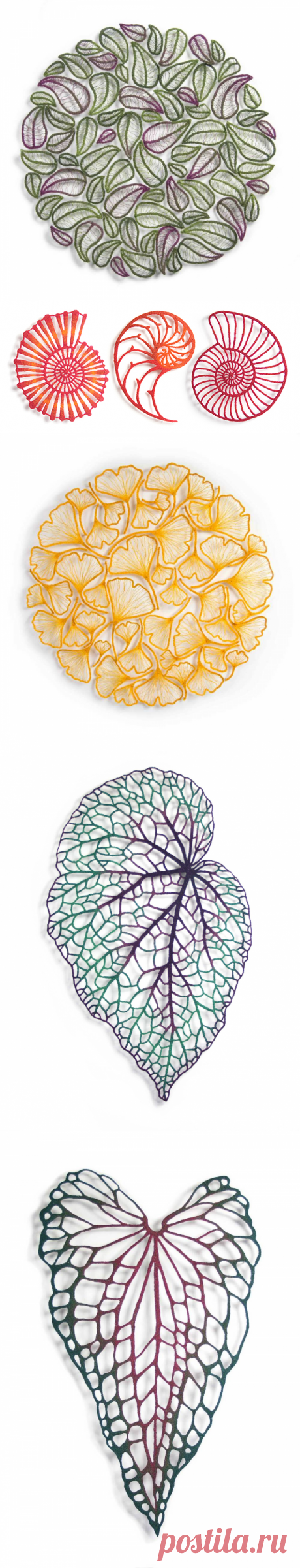 Meredith Woolnough Это вышивка на машинке, потом основа растворяется и вышивка специальным образом укладывается на бумагу с просветом, что и дает такой эффект прозрачности, чудо!!!