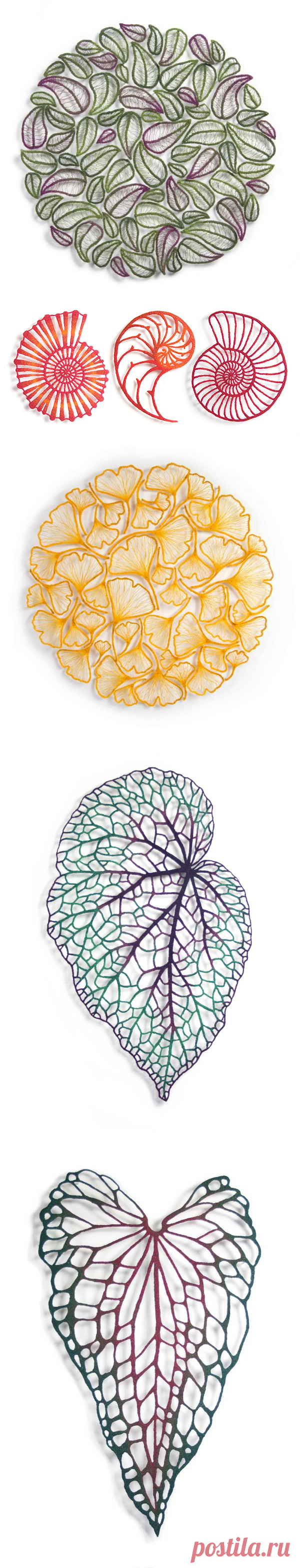 Meredith Woolnough Это вышивка на машинке, потом основа растворяется и вышивка специальным образом укладывается на бумагу с просветом, что и дает такой эффект прозрачности, чудо!!!