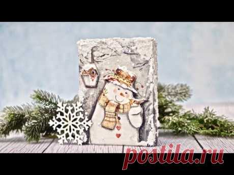 Decoupge bałwanek 3D na desce -  DIY tutorial