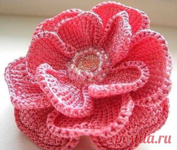 Цветок тунисским вязанием, крючком. / knittingideas.ru