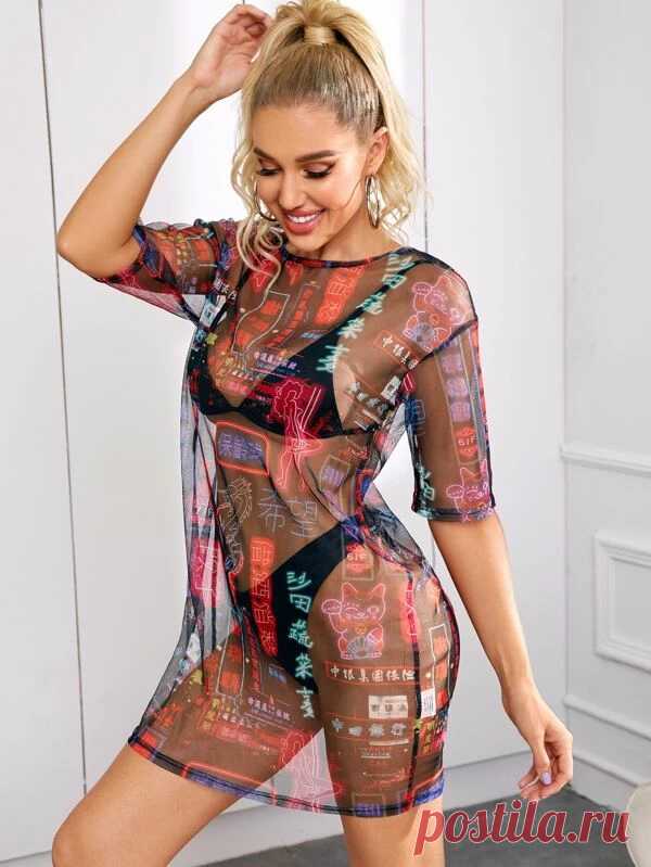 Pop Art Print Sheer Dress
