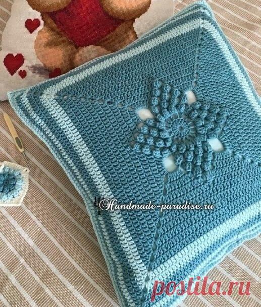 ​Вязаная крючком декоративная наволочка на подушку